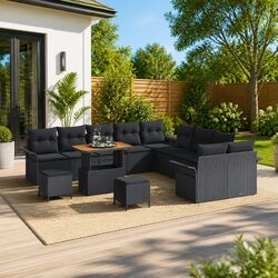 Garden Sofa Set 13 Piece Outdoor Lounge Furniture Poly Rattan Black Patio