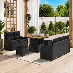 Outdoor Garden Sofa Set 8 Piece Lounge Furniture Black Poly Rattan Patio Seating