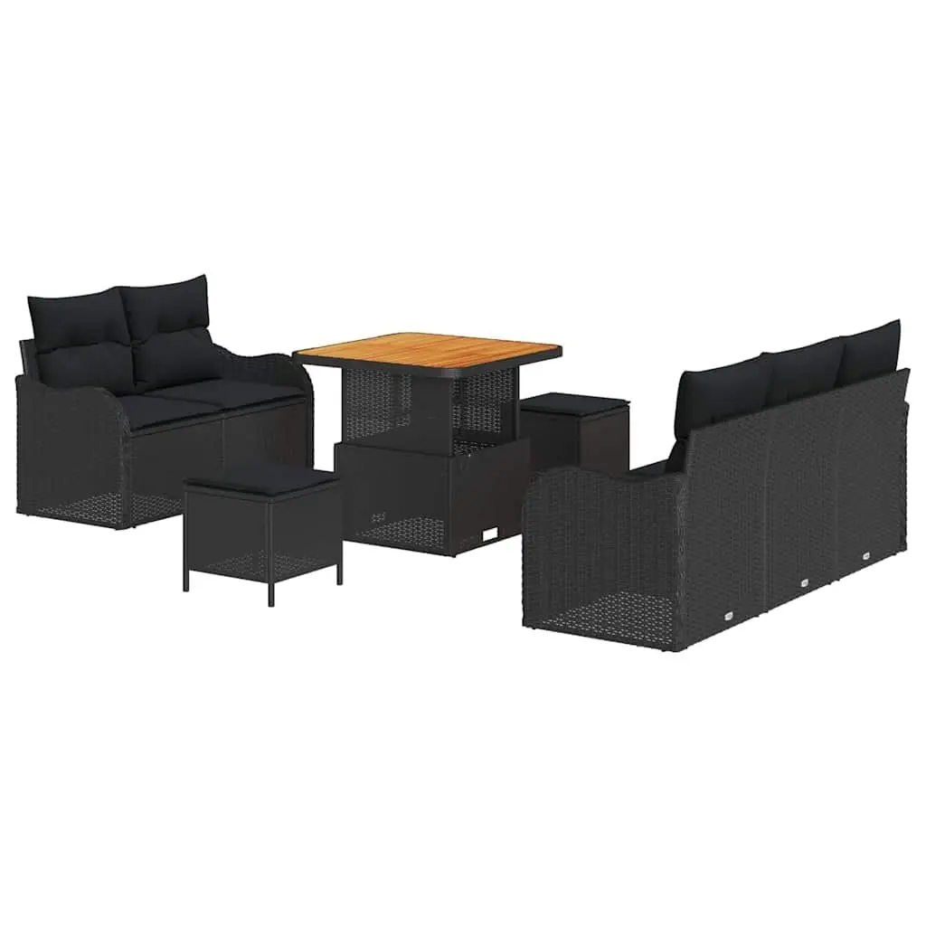 Outdoor Garden Sofa Set 8 Piece Lounge Furniture Black Poly Rattan Patio Seating