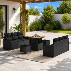 Your Outdoor Retreat: 9-Piece Poly Rattan Sofa Set
