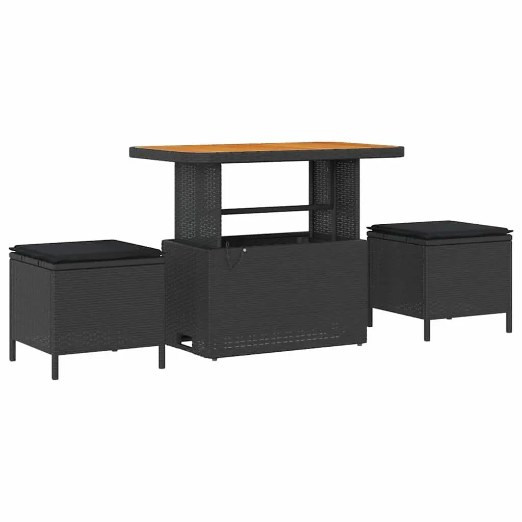 Outdoor Garden Sofa Set 9 Pieces Black Poly Rattan with Height Adjustable Table and Cushions