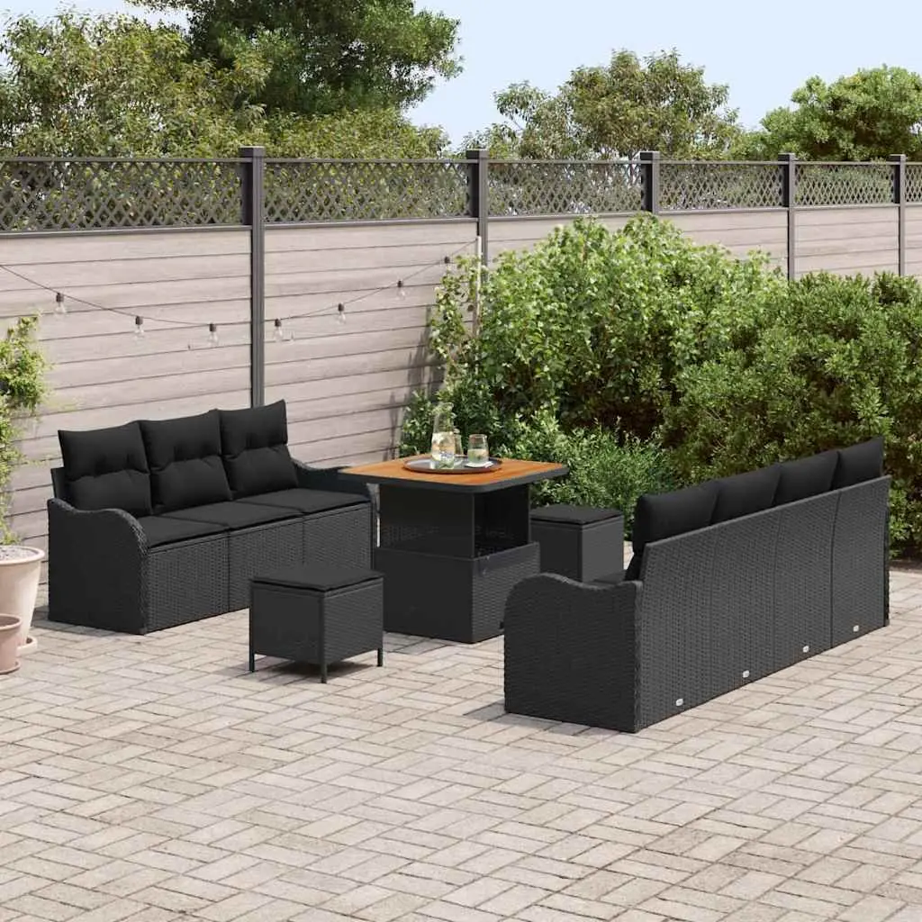 Outdoor Garden Sofa Set 10 Pieces Modular Poly Rattan Lounge with Cushions Black