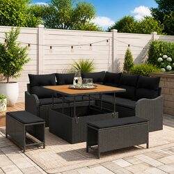 Garden Sofa Set 8 Piece Outdoor Furniture Poly Rattan Black Patio Lounge Suite
