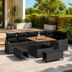 Friendly 9-Piece Black Poly Rattan Garden Sofa Set