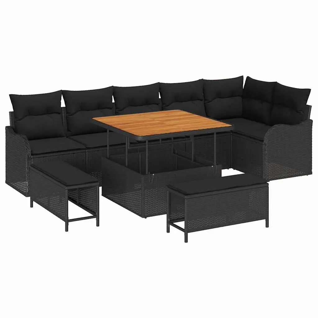 Garden Sofa Set 9 Pieces Black Poly Rattan Outdoor Furniture Patio Lounge