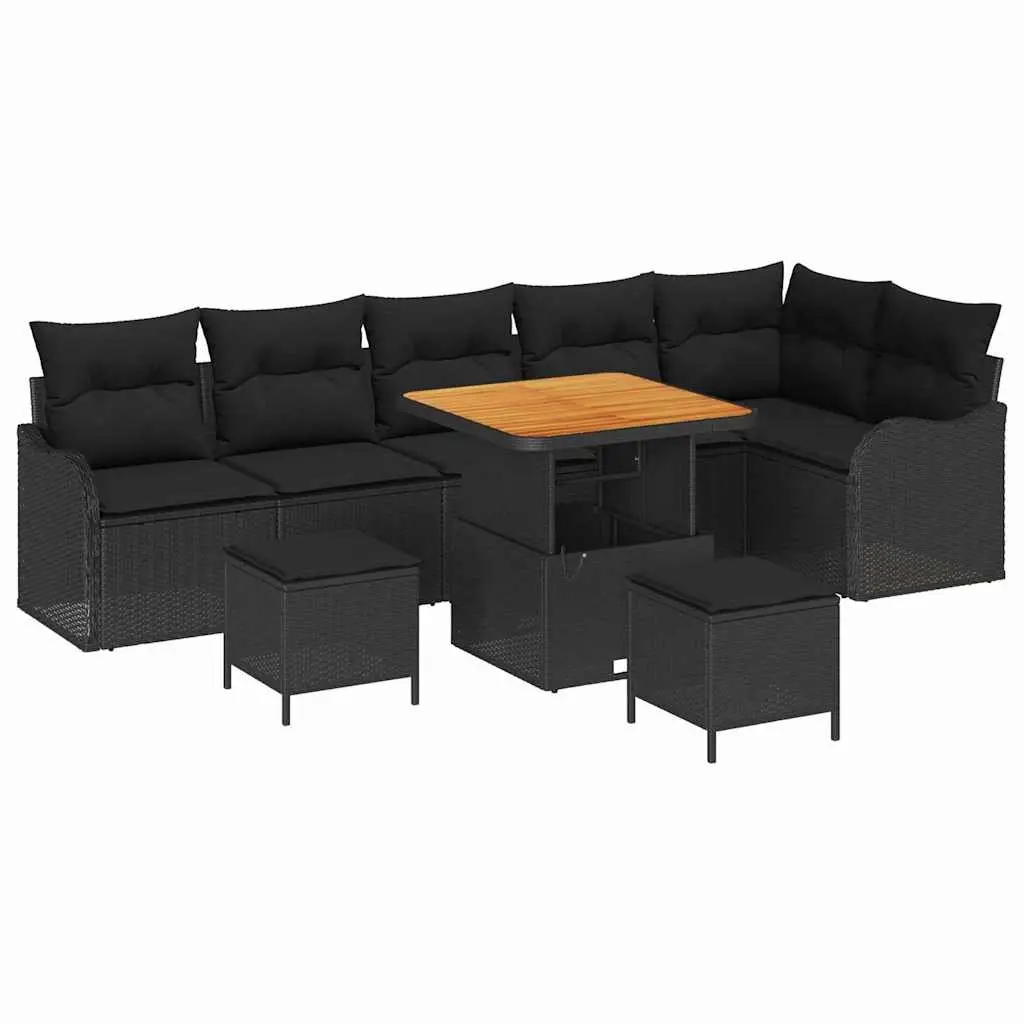 Garden Sofa Set Modern Black Poly Rattan 9 Piece Outdoor Furniture
