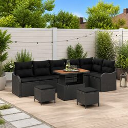 Garden Sofa Set 9 Pieces Black Poly Rattan Outdoor Furniture Modular Patio