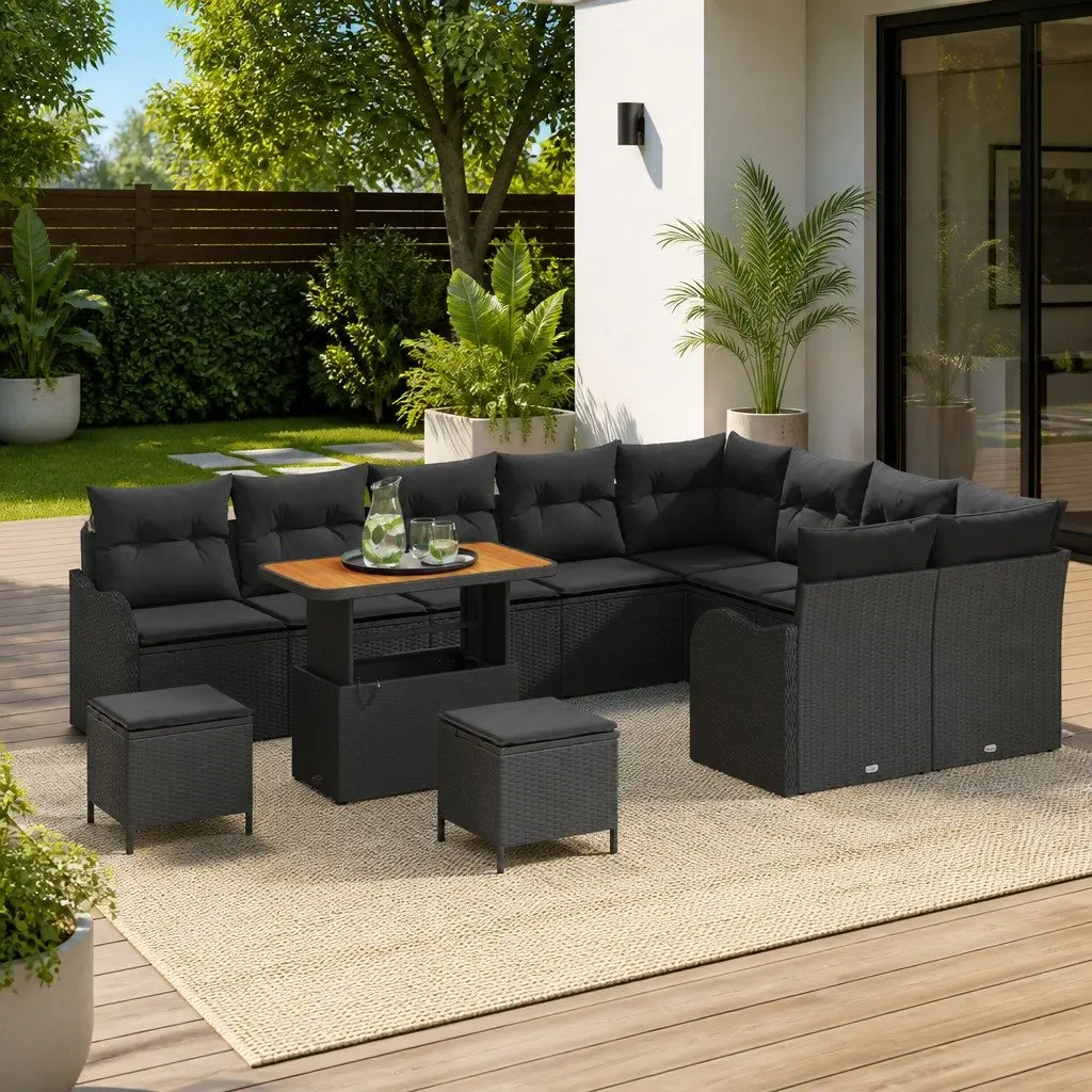 Garden Sofa Set Outdoor Furniture 12 Piece Black Poly Rattan Lounge