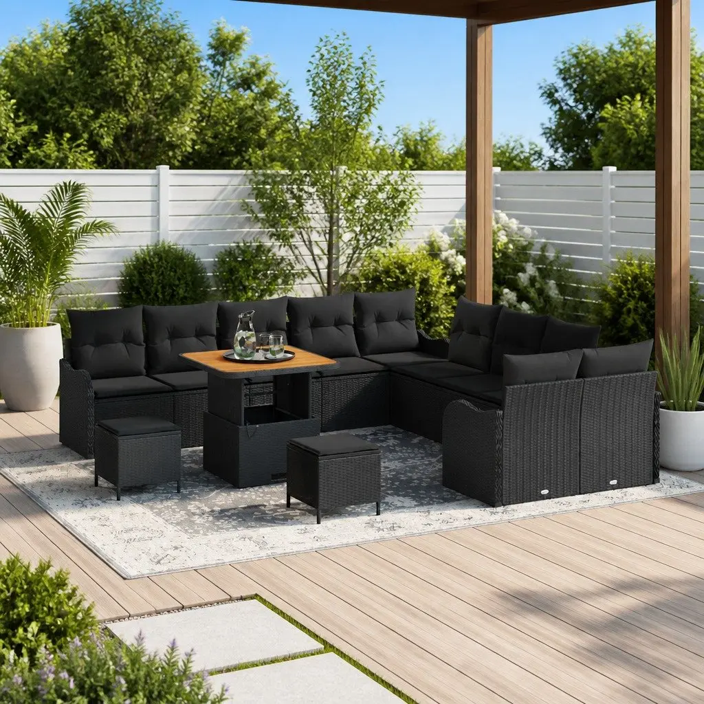 Garden Sofa Set 13 pcs Black Poly Rattan Outdoor Furniture Lounge Patio Seating