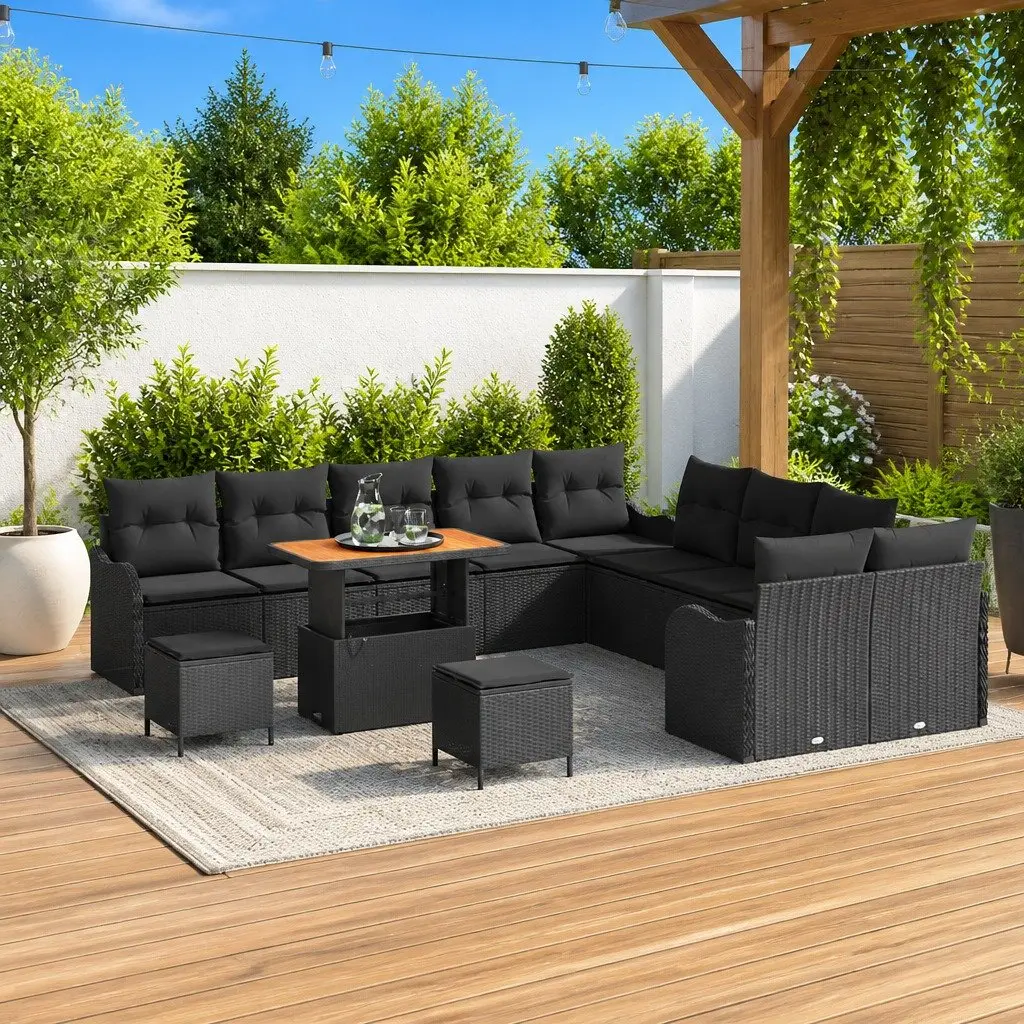 Outdoor Furniture Set 13 Piece Height Adjustable Black Poly Rattan Garden Sofa