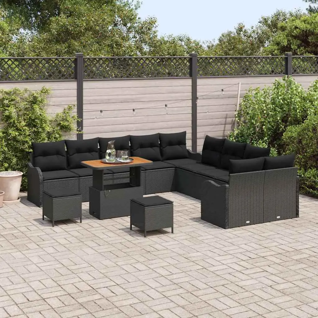 Outdoor Furniture Set 13 Piece Height Adjustable Black Poly Rattan Garden Sofa