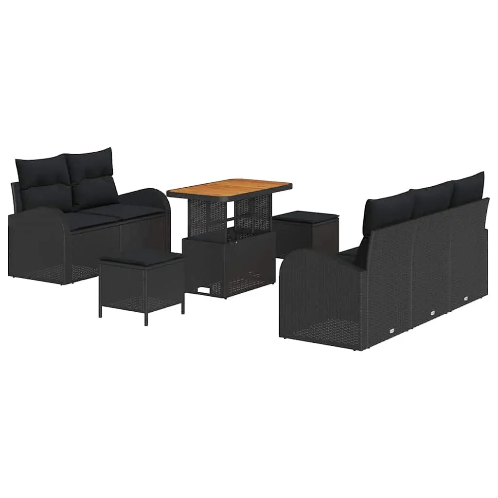 8 Piece Outdoor Furniture Set Black Poly Rattan with Cushions for Patio Garden