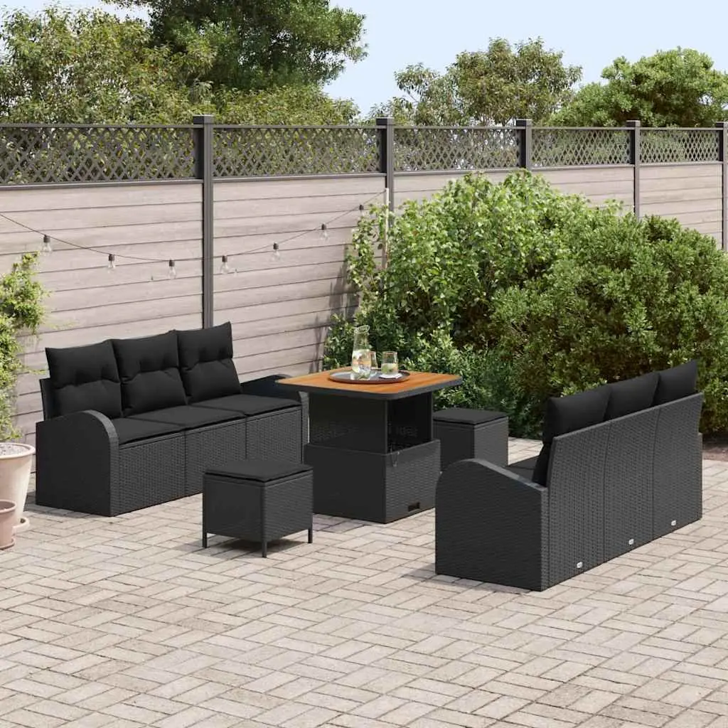Outdoor Garden Sofa Set 9pc Modular Lounge Patio Furniture Black Poly Rattan