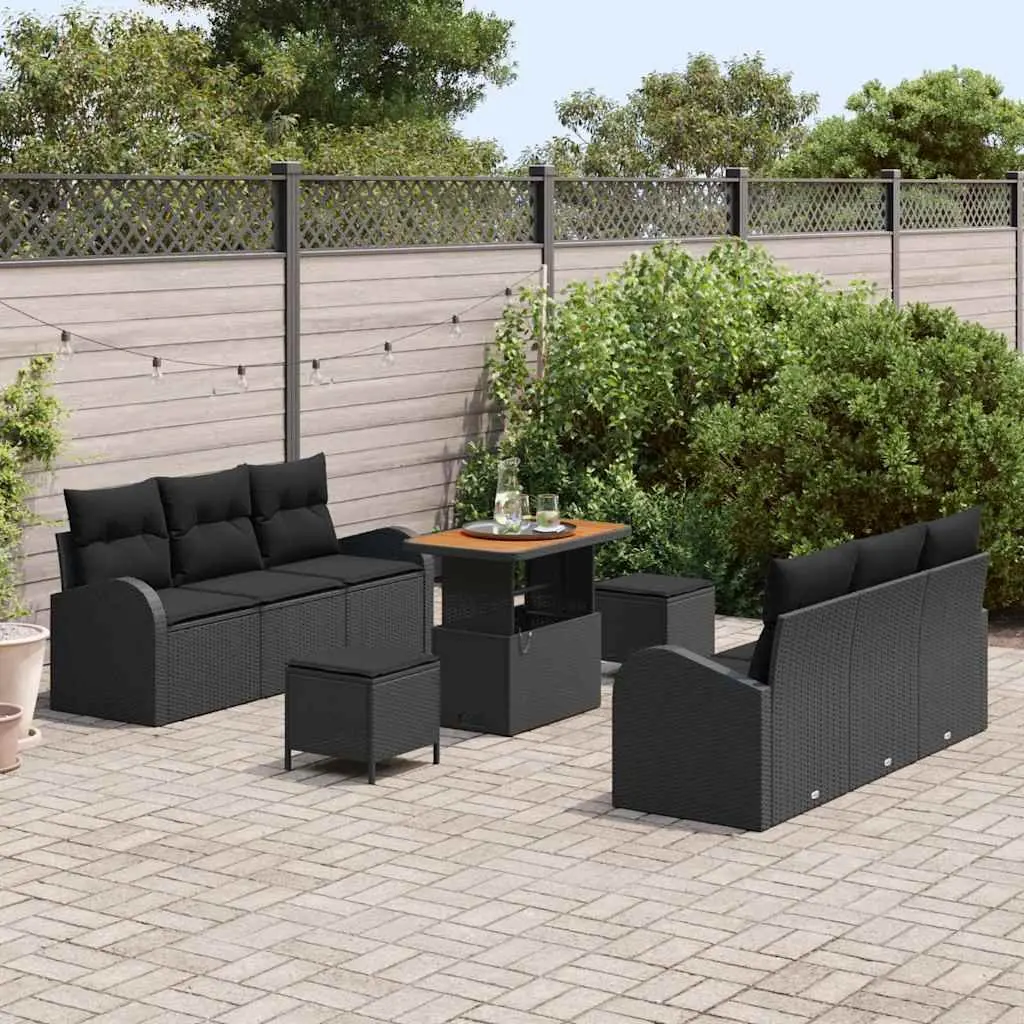 Garden Sofa Set 9 Piece Outdoor Furniture Black Poly Rattan Modular Patio Lounge