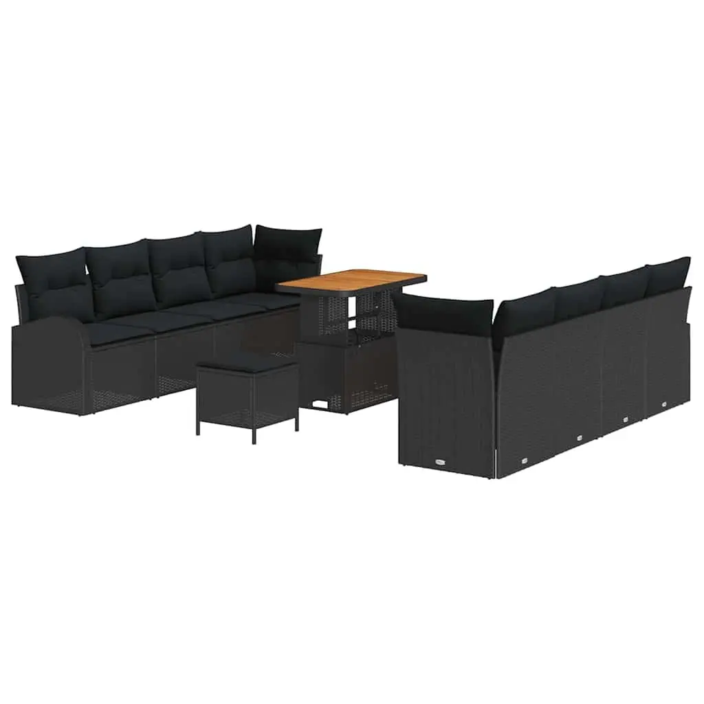 Garden Sofa Set 11 Pieces Black Outdoor Furniture with Cushions Poly Rattan