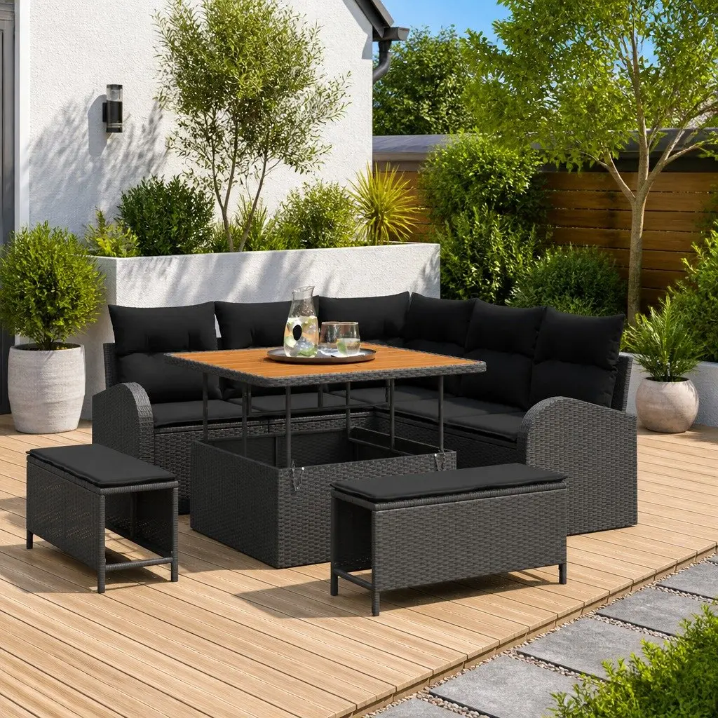 Garden Sofa Set 8 pcs Modular Outdoor Furniture Black Poly Rattan Patio Lounge