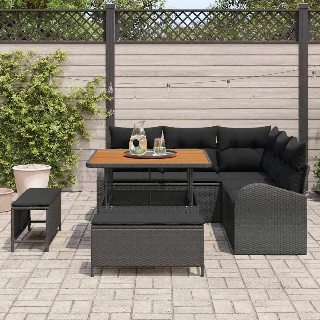 Garden Sofa Set 8 pcs Modular Outdoor Furniture Black Poly Rattan Patio Lounge