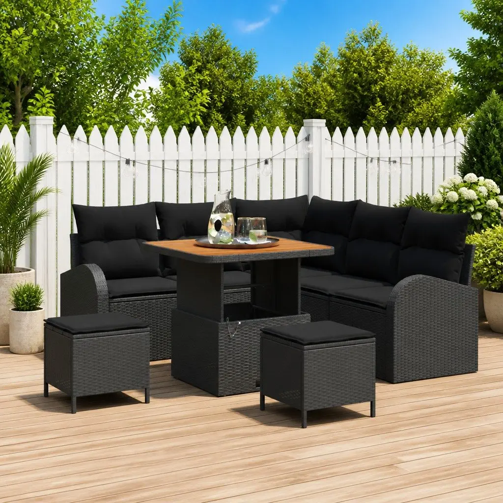 Garden Sofa Set Modular 8 Piece Outdoor Furniture Black Poly Rattan Patio Lounge