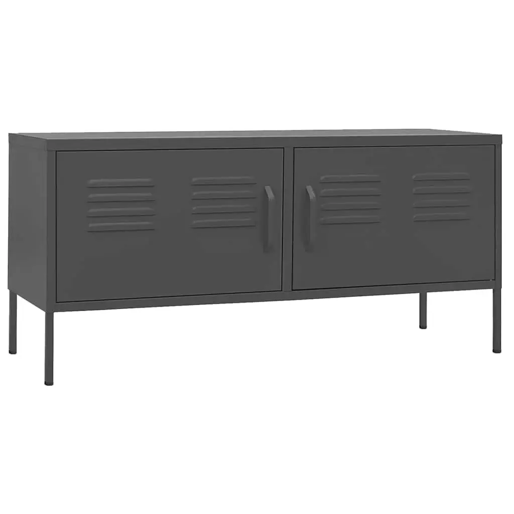 TV Cabinet Anthracite Steel Stand with Doors and Shelves 105W x 35D x 50H cm