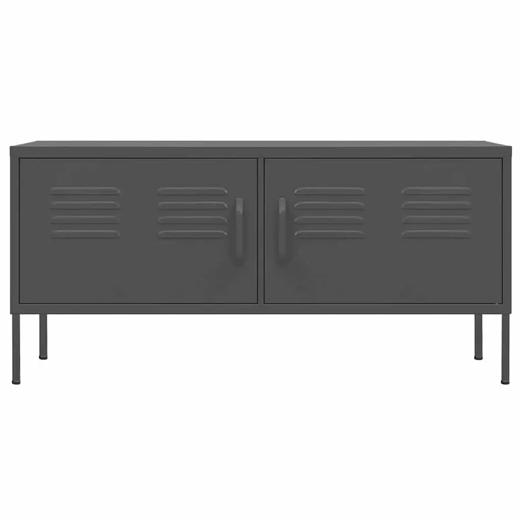 TV Cabinet Anthracite Steel Stand with Doors and Shelves 105W x 35D x 50H cm