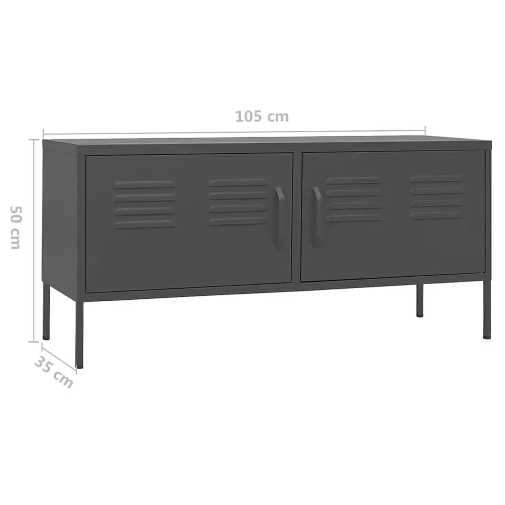 TV Cabinet Anthracite Steel Stand with Doors and Shelves 105W x 35D x 50H cm