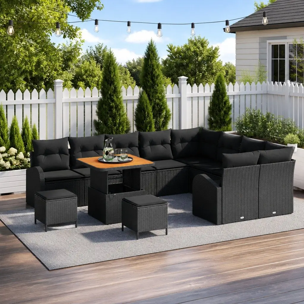 Garden Sofa Set Modular 12 Piece Black Poly Rattan Outdoor Furniture