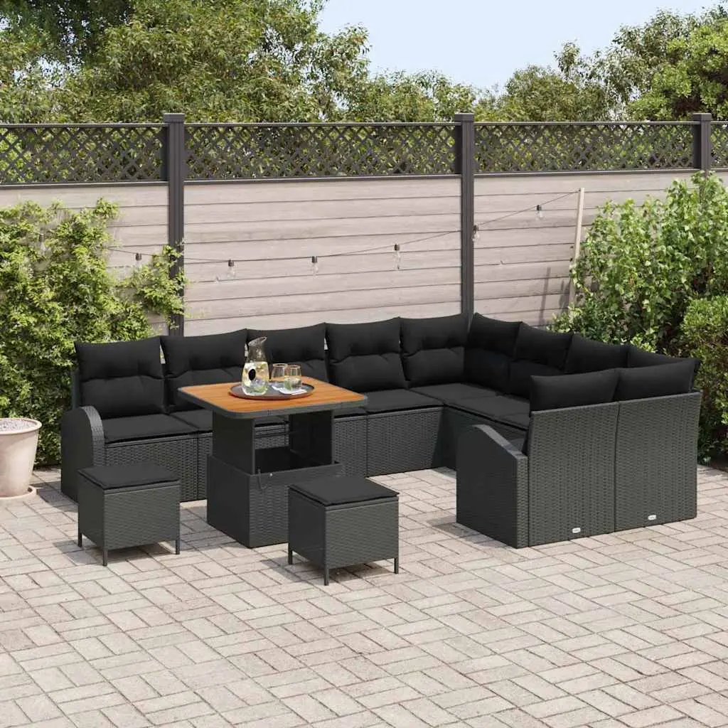 Garden Sofa Set Modular 12 Piece Black Poly Rattan Outdoor Furniture