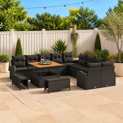 Garden Sofa Set Outdoor Furniture 13 pcs Black Poly Rattan Modular Patio Lounge