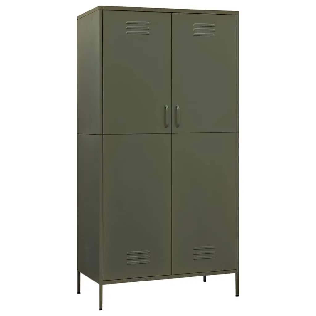 Steel Wardrobe Cupboard Cabinet Adjustable Shelves Hanging Rod Olive Green 90W x 50D x 180H cm