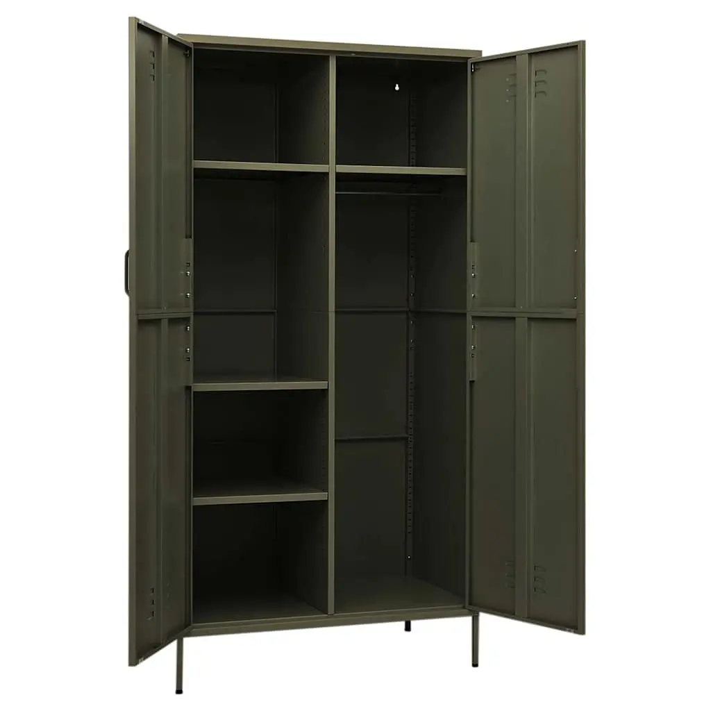 Steel Wardrobe Cupboard Cabinet Adjustable Shelves Hanging Rod Olive Green 90W x 50D x 180H cm