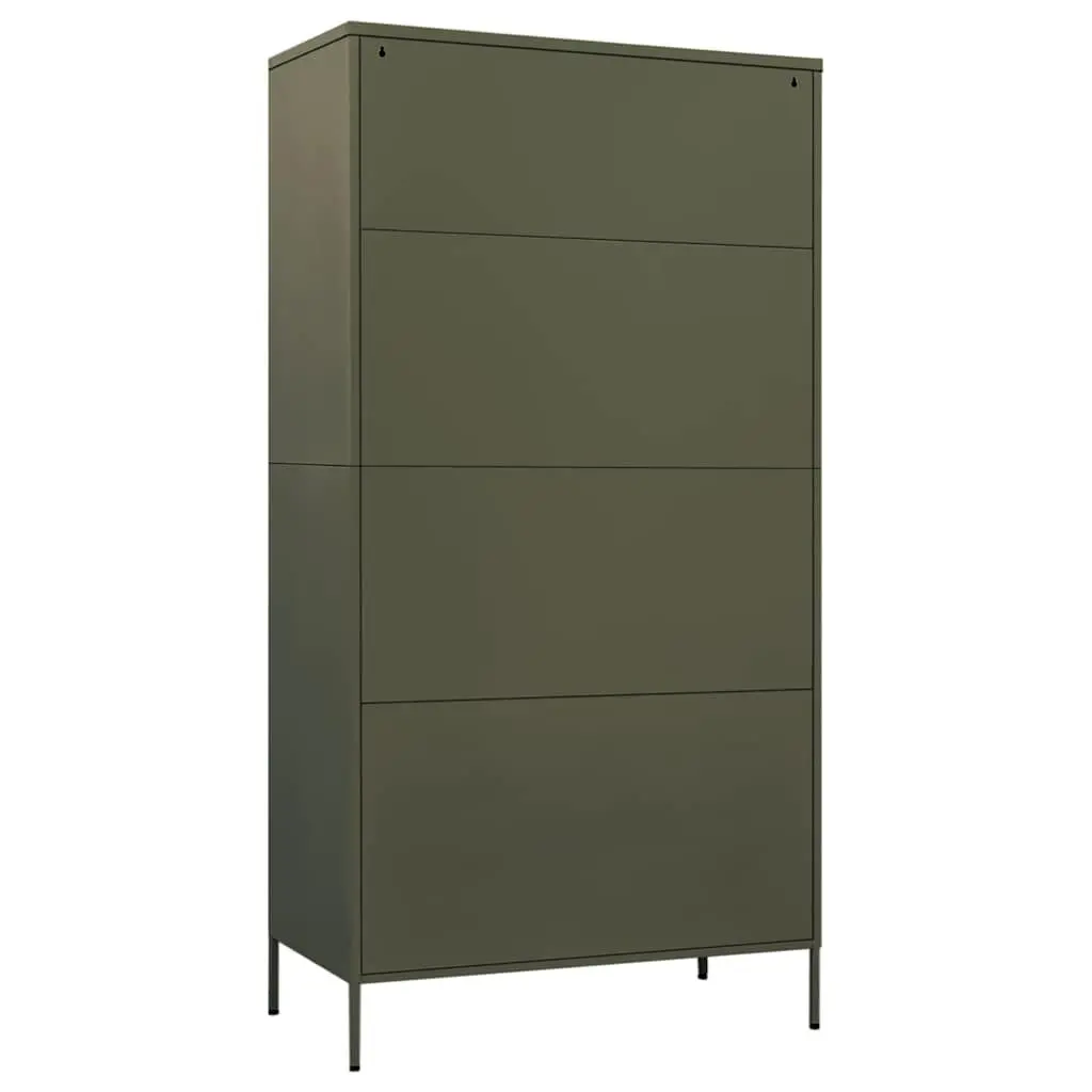 Steel Wardrobe Cupboard Cabinet Adjustable Shelves Hanging Rod Olive Green 90W x 50D x 180H cm