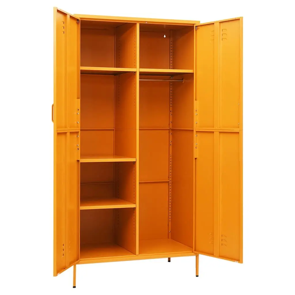 Steel Wardrobe Cabinet Yellow with Adjustable Shelves 90x50x180 cm