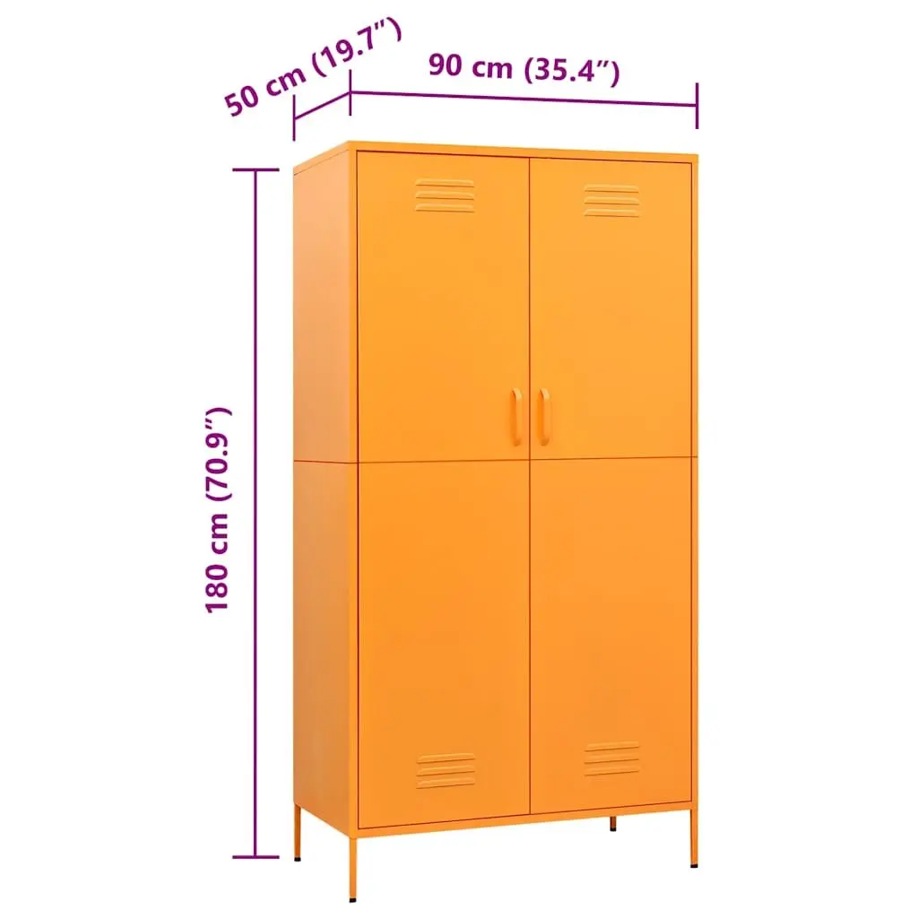 Steel Wardrobe Cabinet Yellow with Adjustable Shelves 90x50x180 cm