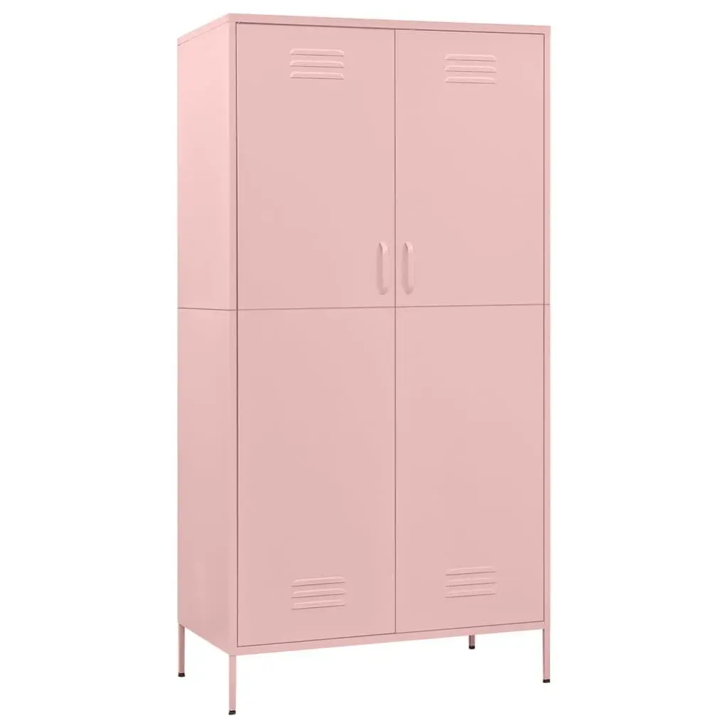 Pink Wardrobe Cabinet 90x50x180cm Steel Storage Cupboard Adjustable Shelves