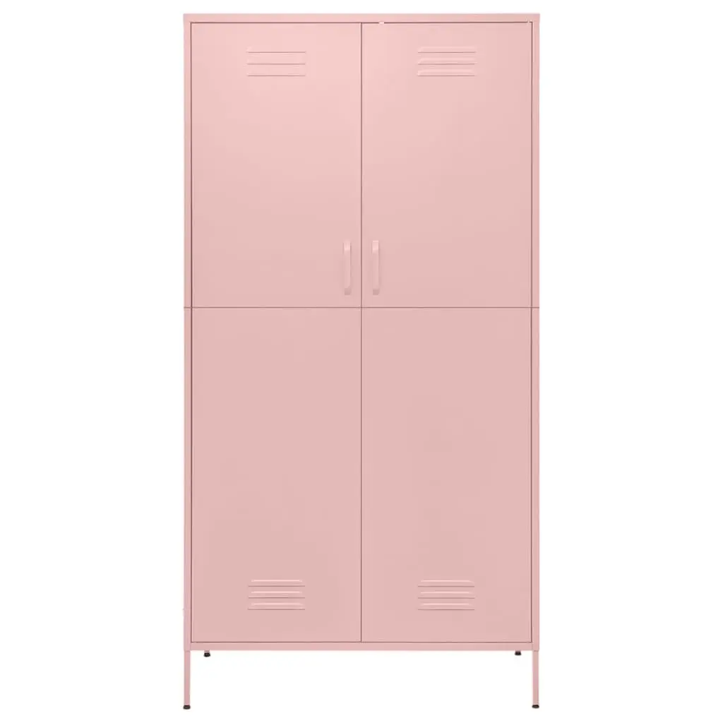 Pink Wardrobe Cabinet 90x50x180cm Steel Storage Cupboard Adjustable Shelves