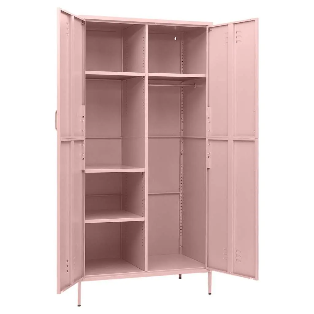 Pink Wardrobe Cabinet 90x50x180cm Steel Storage Cupboard Adjustable Shelves