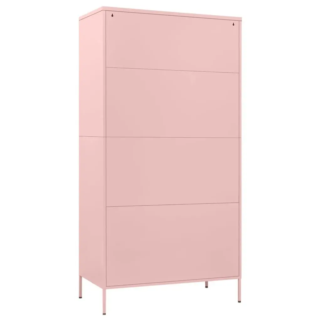 Pink Wardrobe Cabinet 90x50x180cm Steel Storage Cupboard Adjustable Shelves
