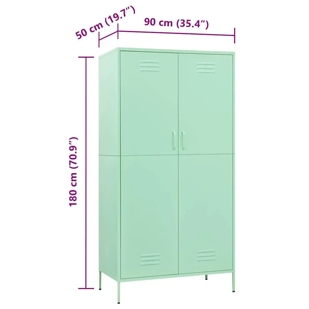 Wardrobe Cabinet Green Steel Storage Cupboard 90x50x180cm