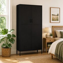 Friendly Black Steel Wardrobe Cabinet for Your Clothing Needs