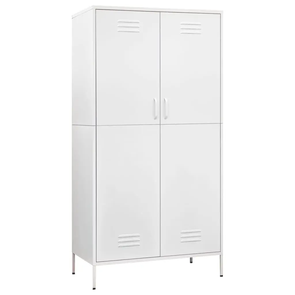 White Steel Wardrobe Cupboard Adjustable Shelves Hanging Rod 90W x 50D x 180H cm