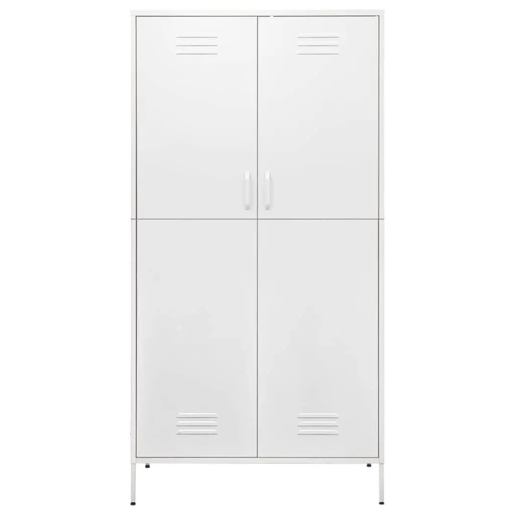 White Steel Wardrobe Cupboard Adjustable Shelves Hanging Rod 90W x 50D x 180H cm
