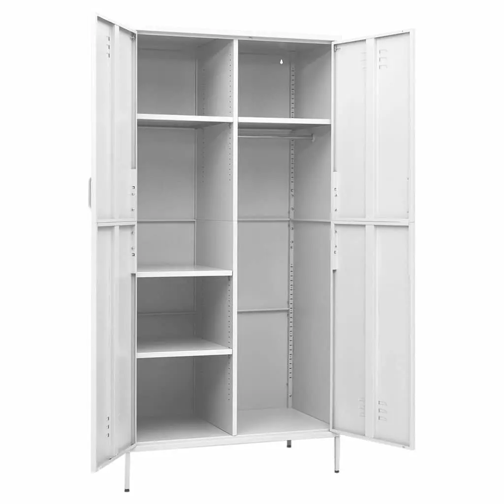 White Steel Wardrobe Cupboard Adjustable Shelves Hanging Rod 90W x 50D x 180H cm