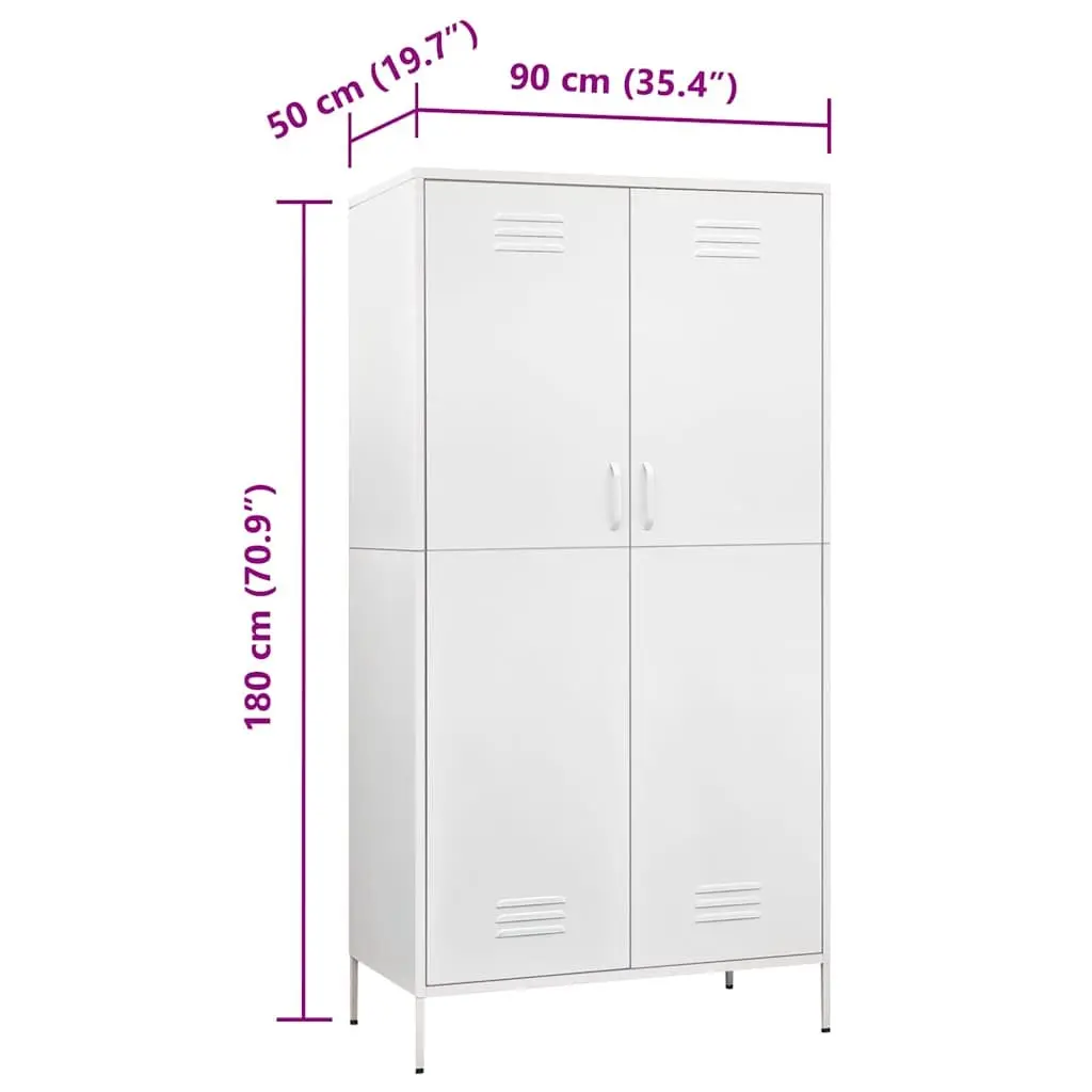 White Steel Wardrobe Cupboard Adjustable Shelves Hanging Rod 90W x 50D x 180H cm