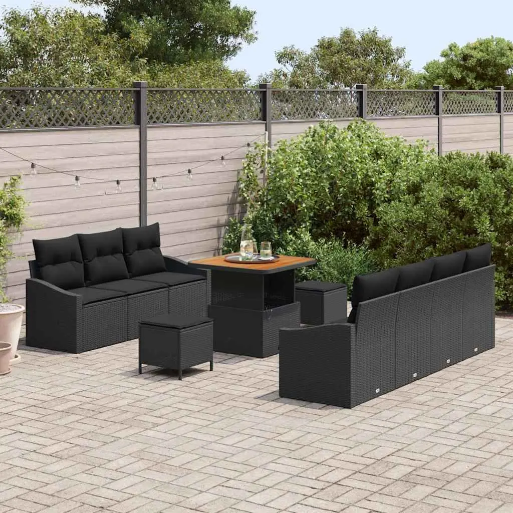 Outdoor Garden Sofa Set 10-Piece Modular Patio Furniture with Cushions Black