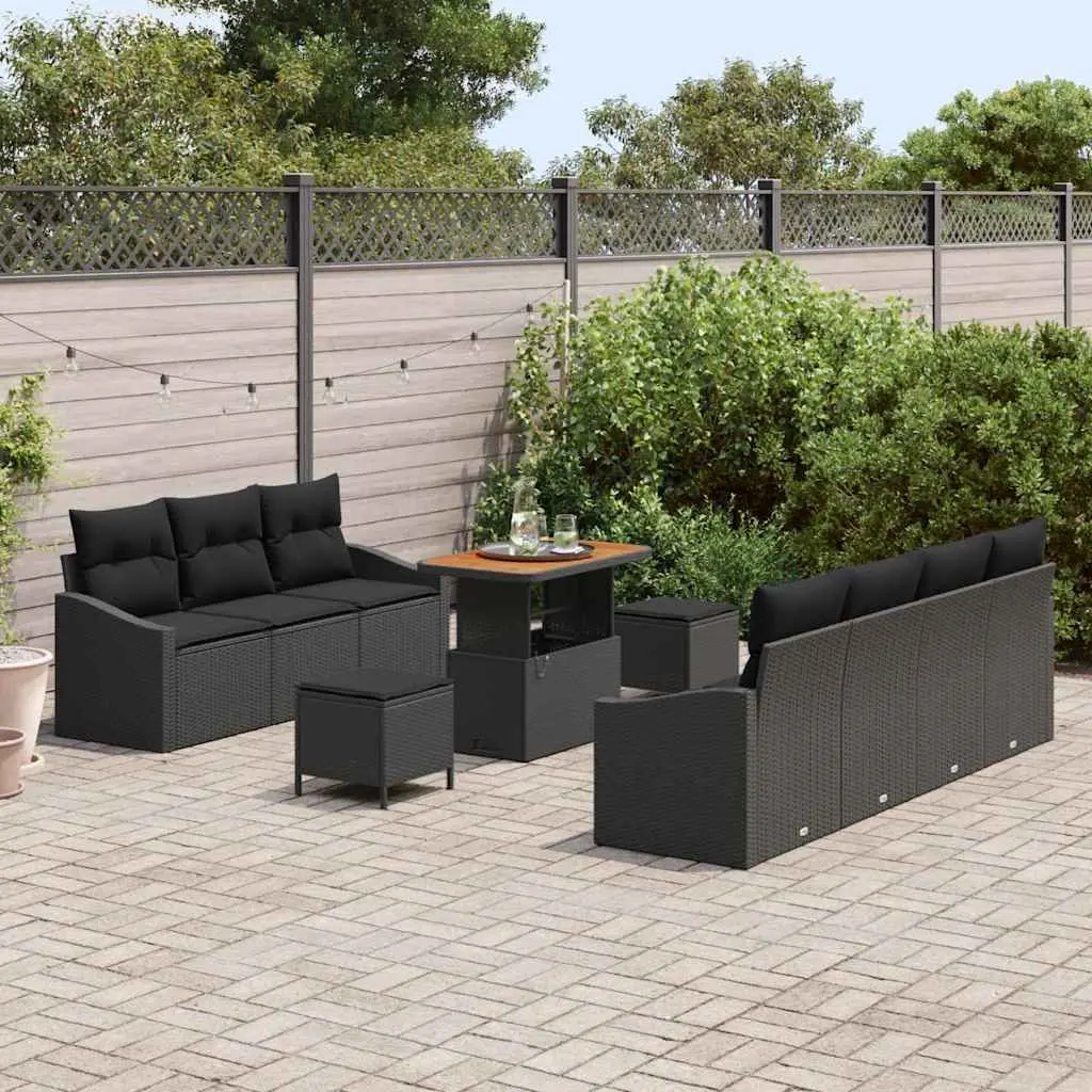 Garden Sofa Set 10 Pieces Outdoor Furniture Black Poly Rattan Modular Patio