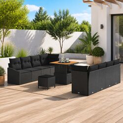Garden Sofa Set 11 Pieces Black Poly Rattan Outdoor Furniture Patio Lounge