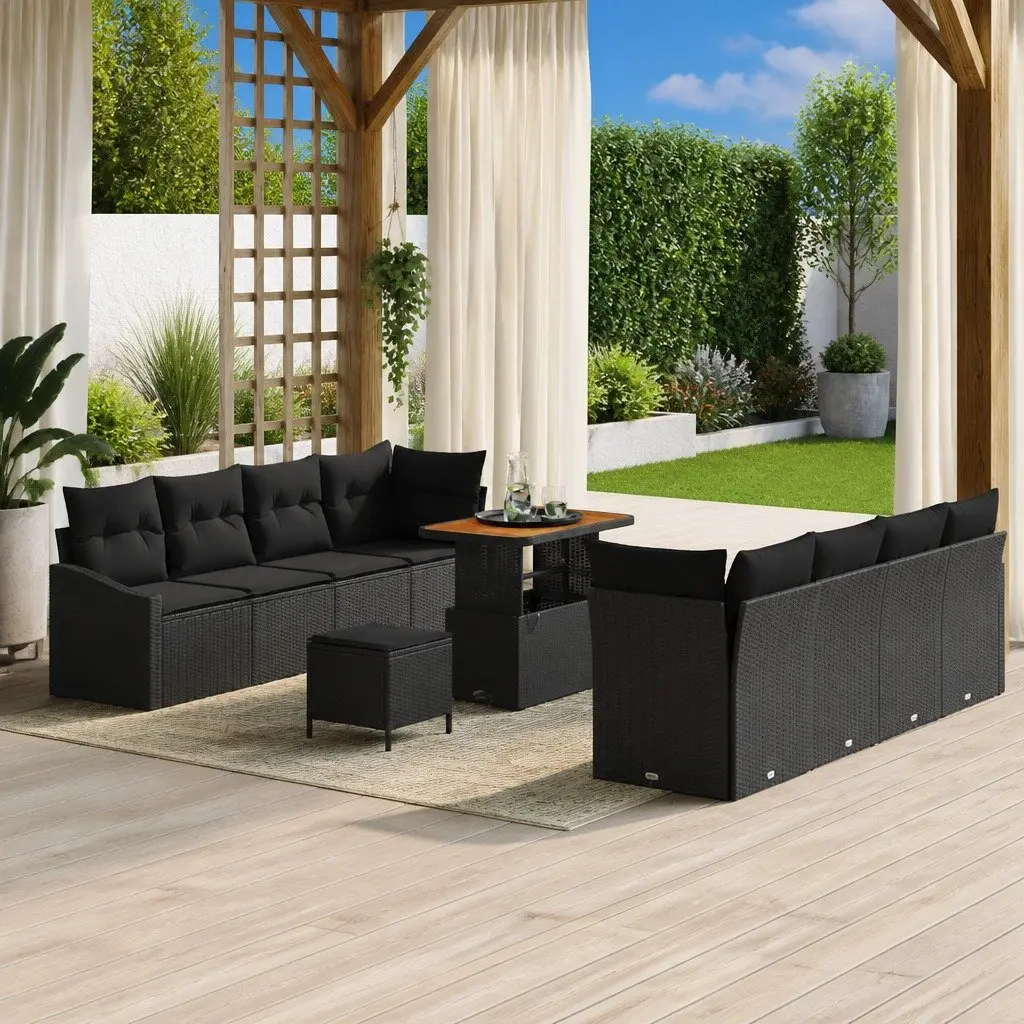 Garden Sofa Set 11 Pieces Black Poly Rattan Outdoor Furniture Patio Seating