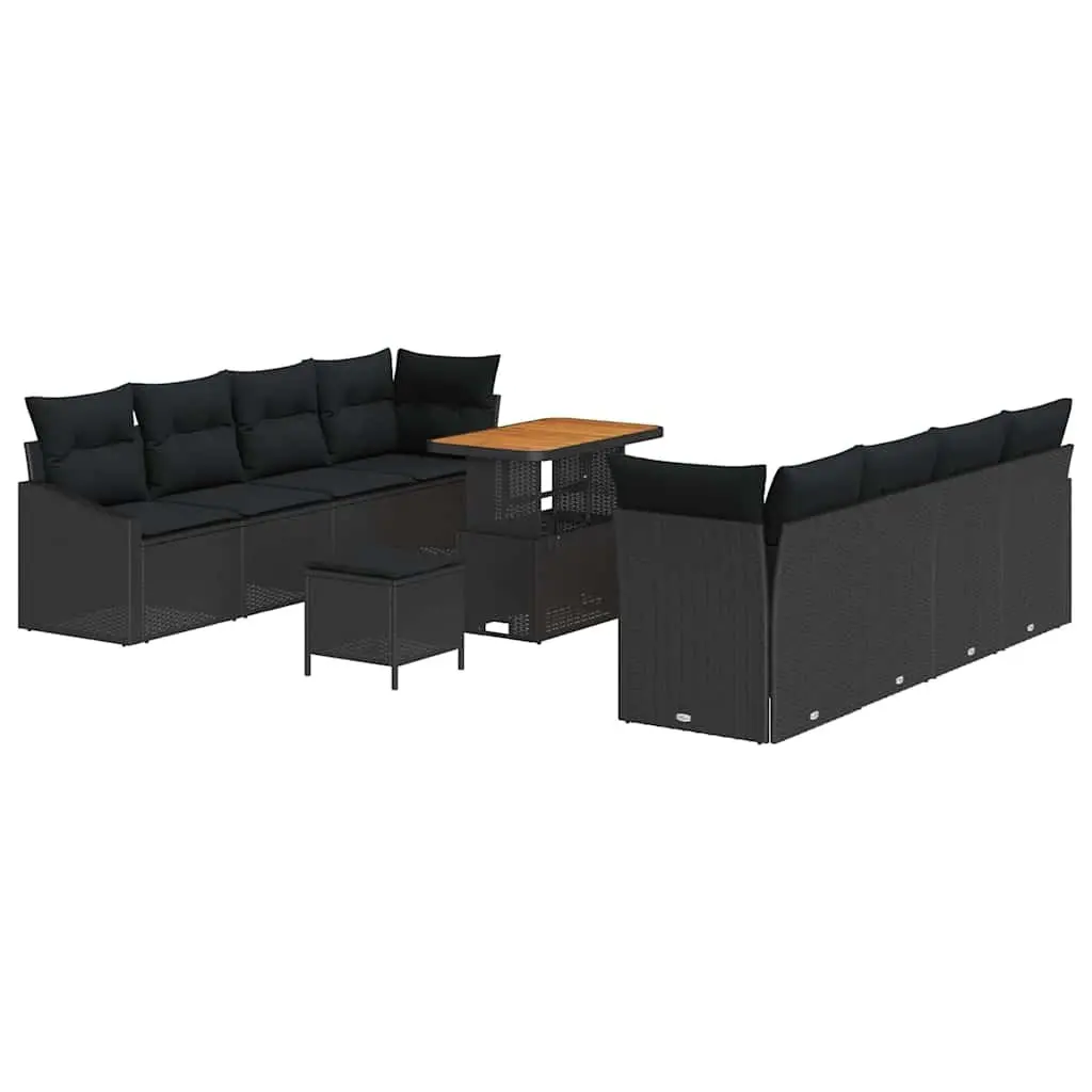 Garden Sofa Set 11 Pieces Black Poly Rattan Outdoor Furniture Patio Seating