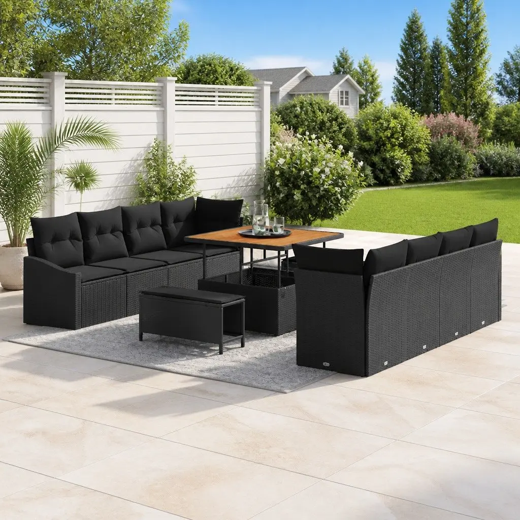 Garden Sofa Set 11 Pieces Black Poly Rattan Outdoor Furniture Patio Lounge