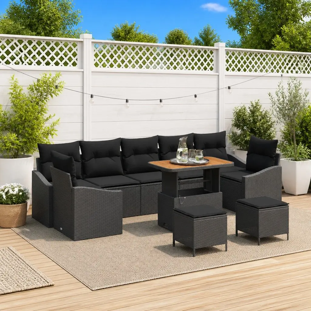 Modular Garden Sofa Set 10 Pieces Black Poly Rattan with Cushions